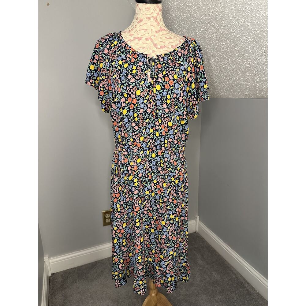 NWT Talbots Womens Ditsy Floral Colorful Dress Size 16 Flutter Sleeve Ruffle - Picture 3 of 9